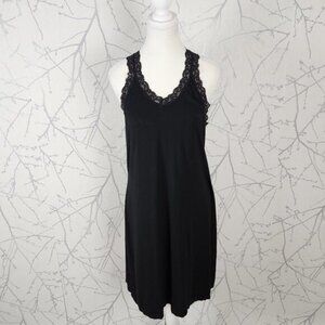 Fleur'T Black Micromodal Stretch Jersey Lace Trim Slip Dress